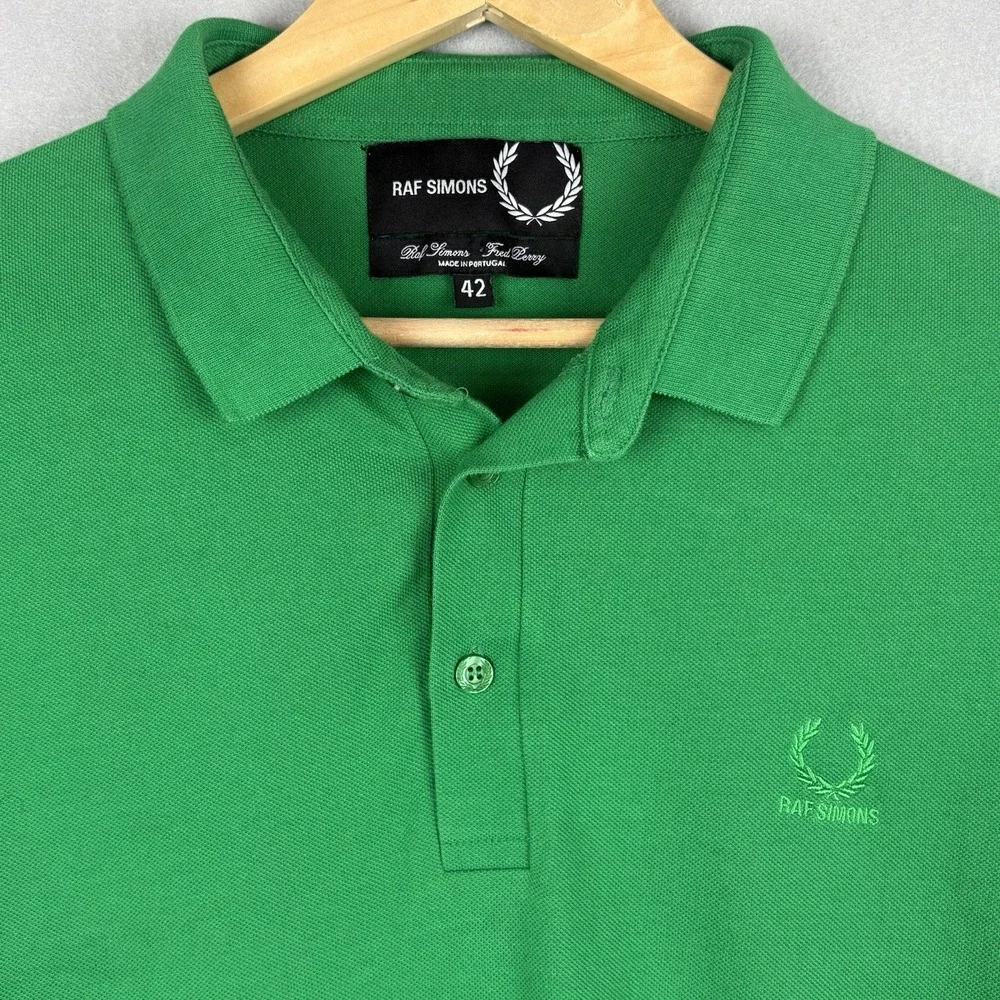 Raf Simons x Fred Perry Polo Shirt Men's 42 Medium Green Slim Fit Casual Preppy